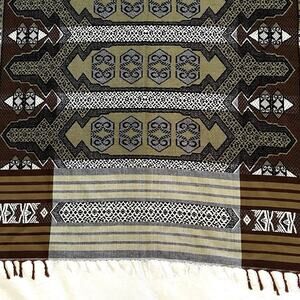 Shawl Wrap Table Cover Woven Textile 77x39 Brown Beige Geometric Pattern Symbols